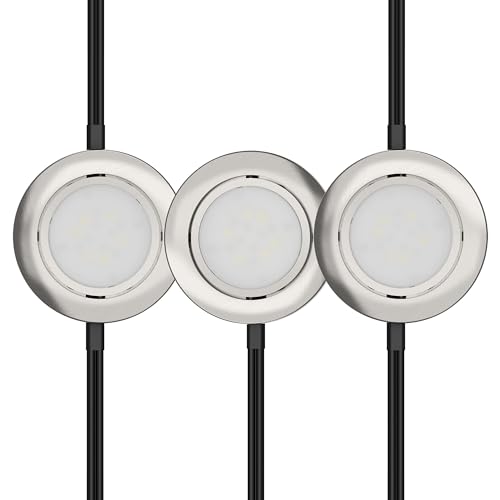 GETINLIGHT 2.75-Inch LED Puck Lights, 3-Pack, 2700K, Brushed Nickel - color: Brushed Nickel, size: 3-puck light kit