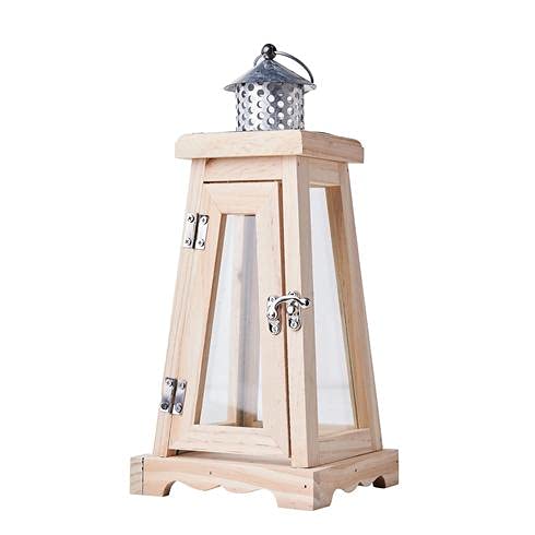 14 Inch Rustic Wooden Candle Lantern, Decorative Candle Lantern Tabletop Centerpiece, Mantle, Wall Hanging, or Garden Display, Indoor & Outdoor Use
