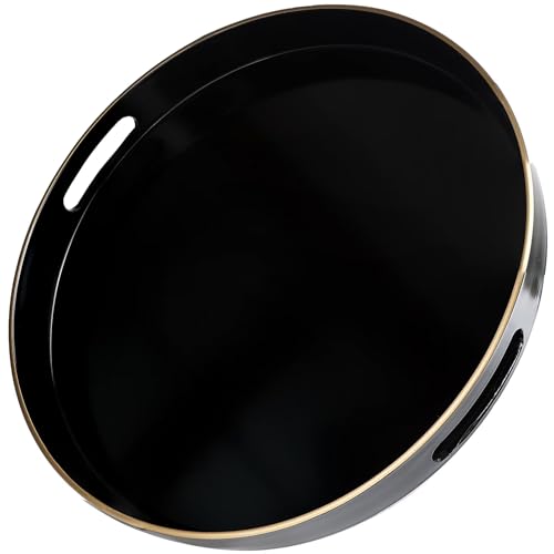 Black Round Decorative Tray with Handles, 13" Versatile Serving Tray for Coffee Table, Ottoman, Ideal for Serving, Displaying, Organizing - color: R Black, size: 13"