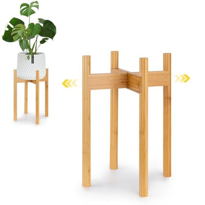 Fox & Fern Large Adjustable Plant Stand Indoor, Bamboo Stand, 8 - 12 Inch - color: Bamboo, size: 8 - 12 Inch