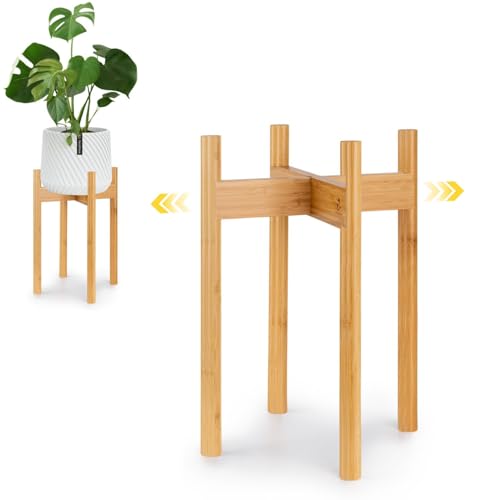 Fox & Fern Large Adjustable Plant Stand Indoor, Bamboo Stand, 8 - 12 Inch - color: Bamboo, size: 8 - 12 Inch