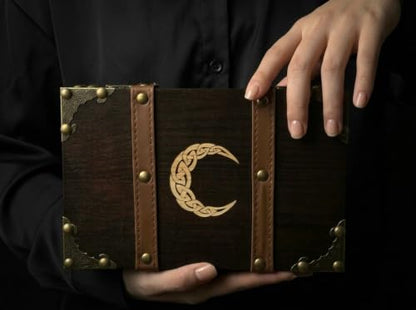 Solid Wood Crescent Moon Box, Celtic Knot, Velvet Lined