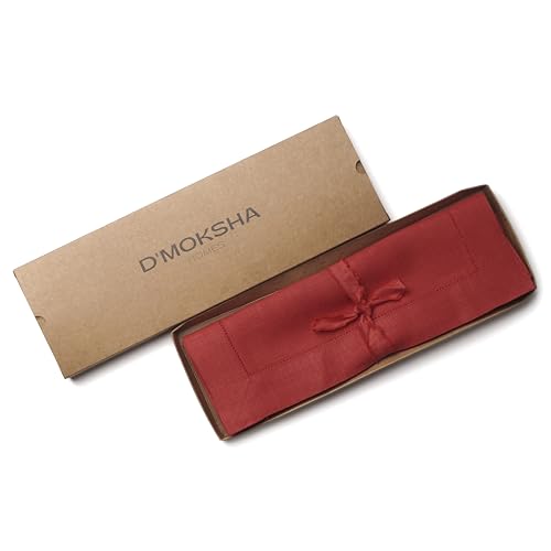 Signature Linen™ by D'Moksha, Bright Red Placemats Set of 6, 14 x 19 Inch, 100% Pure Linen Table Mats, Hemstitch, Machine Washable Cloth Placemats- Fall, Weddings, Outdoor Hosting - color: Bright Red, size: Set of 6 (14 X 19 Inch)
