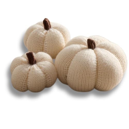 Cozy MINI Knit Set of 3 Ivory Pumpkins (Snowdrop Multi-Size Set) - color: Snowdrop Multi-sized