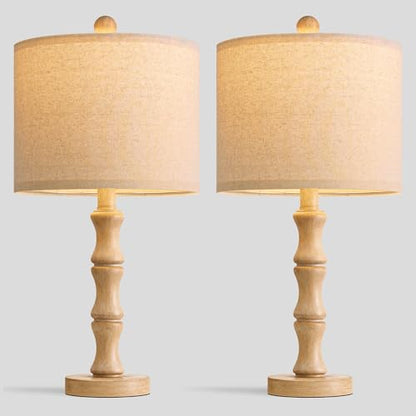BOBOMOMO 20.5" Farmhouse Table Lamps Set of 2, Rustic Nightstand Lamps with Wood Grain Resin Base & Linen Shade, Small Bedside Lamps for Bedroom, Living Room, Apartment Side Table & Small Spaces - color: SMALL 20.5"-Burlywood Color