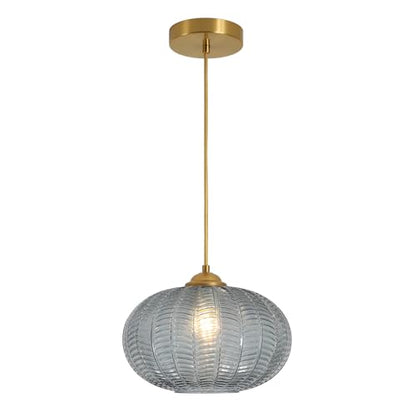 KCO Lighting Large Glass Pendant Lights Kitchen Island Brass Gold Pendant Light Gold Globe Hanging Light Smoked Striped Glass Pendant Light Mid Century Modern Dining Room Light Fixture - color: 25cm-Smoke Gray