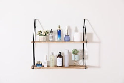 Floating Shelf with Metal Brackets Wall Mounted Rustic Wood Wall Storage Decorative Hanging Display for Trophy Photo Frames Collectibles and Much More 2-Tier – Natural Wood