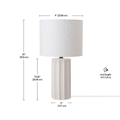 Globe Electric 20" Ribbed Concrete Finish Table Lamp with White Linen Shade - color: White, Doris