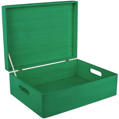Creative Deco XL Green Wooden Box Storage with Hinged Lid - color: Green, size: XL | Handles