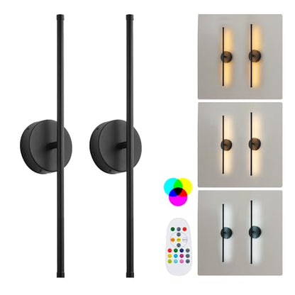KARTOOSH Battery Operated Wall Sconces Set of Two Wireless Wall Lights - color: Black (RGB Colors), size: 20.4 Inches