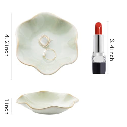 Ceramic Ring Dish, Jewelry Trinket Tray for Rings and Earrings - color: Light Green