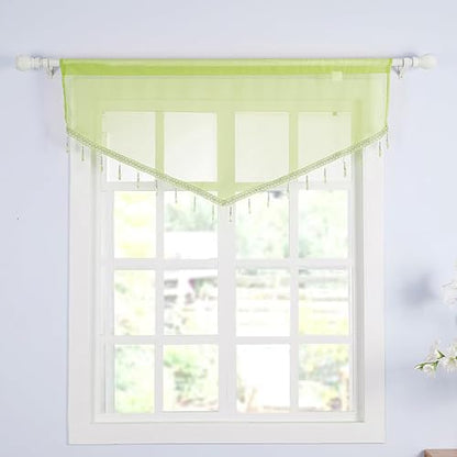 Molaxhome Swag Curtain Scalloped Curtain Valance Drape Sheer Lace Panel 1pc - color: Green