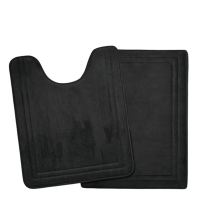 Black Bathroom Rugs Memory Foam Bath Toilet Contour Mat Set 2 Piece - color: Black, size: 17 in x 24 in and 20 in x 24 in