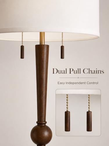 MOFFE Solid Wood Floor Lamp for Living Room,Pull Chains Standing Lamp - color: Espresso Walnut