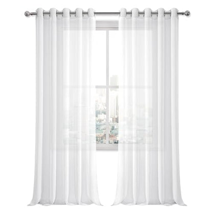 DWCN White Sheer Curtains, Linen Look Semi Transparent Voile Grommet Top Solid Lightweight & Airy Gauzy Curtains & Drapes for Living Dining Room Drapes W60 x L102 Inch Long, Set of 2 Panels - color: White, size: 60"W x 102"L (Pack of 2)