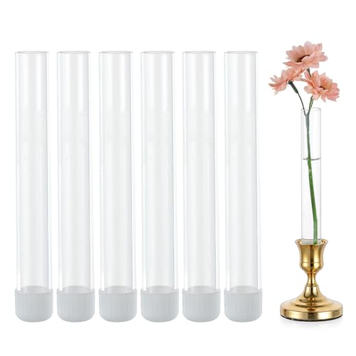 Glasseam 6 Pcs Glass Bud vase for Taper Candle Holder, Fit 22mm Candlestick - size: 5.9“ Tall