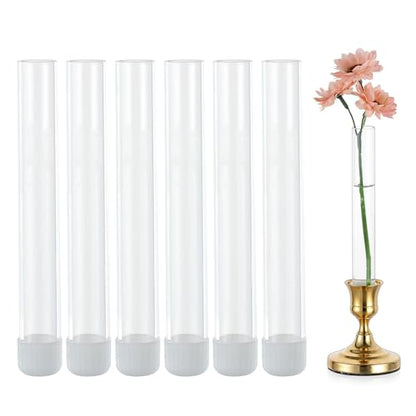 Glasseam 6 Pcs Glass Bud vase for Taper Candle Holder, Fit 22mm Candlestick - size: 5.9“ Tall