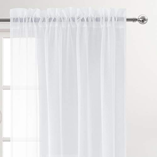 DWCN White Sheer Curtains 63 Inch Long for Living Room Rod Pocket 2 Panels - color: White, size: 52"W x 63"L (Pack of 2)