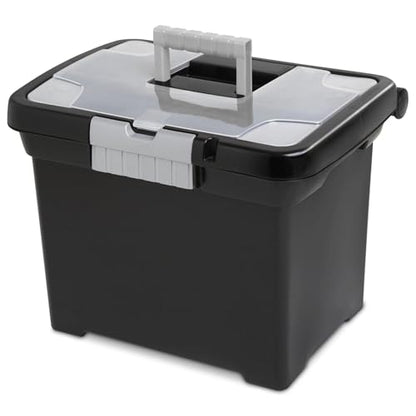 Lockable File Box, Stackable Document Organizer with Handle, Black