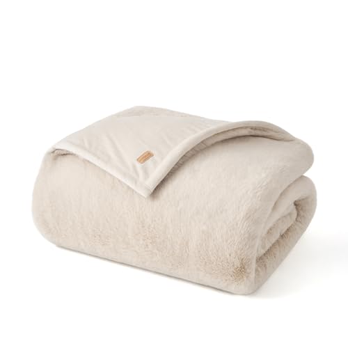 EverGrace Faux Chinchilla Fur Throw Blanket, 72"x90", Birch Mink - color: Birch Mink, size: 72"x90"