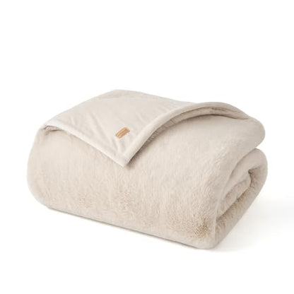 EverGrace Faux Chinchilla Fur Throw Blanket, 72"x90", Birch Mink - color: Birch Mink, size: 72"x90"