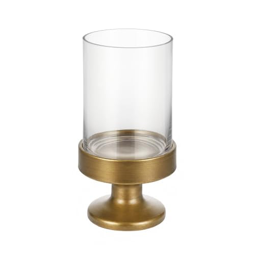 Glass Hurricane Candle Holders and Glass Vase with Minimalism Metal Base in Antique Brass, Handmade and Sturdy Glass, Pillars, Flower Arrangement, Centerpiece, Dining Table (Antique Brass, 6"x11") - color: Antique Brass, size: 6"x11"