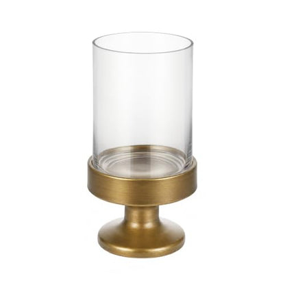 Glass Hurricane Candle Holders and Glass Vase with Minimalism Metal Base in Antique Brass, Handmade and Sturdy Glass, Pillars, Flower Arrangement, Centerpiece, Dining Table (Antique Brass, 6"x11") - color: Antique Brass, size: 6"x11"