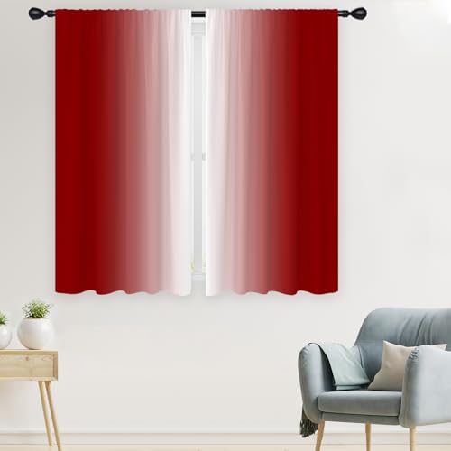 Red White Curtains, Ombre, 2 Panels, 42" W x 63" L, Rod Pocket - color: Red and White, size: 42"W x 63"L (Pack of 2)
