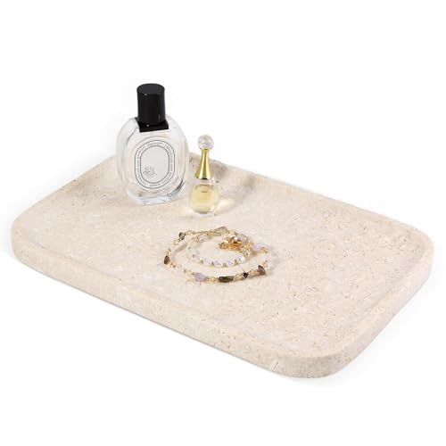 Karibiber Natural Marble Vanity Tray, 11.8" Marble/Stone Bathroom Tray Countertop, Beige Tray for Decor, Perfume Jewelry Holder, Storage/Organizer for Kitchen Sink - color: Egypt-beige