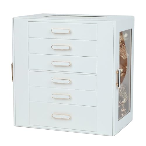 BOOVO Clear Lid Jewelry Box,Big 6 Layers Jewelry Organizer (White, 6 Layer) - color: White, size: 6 Layer