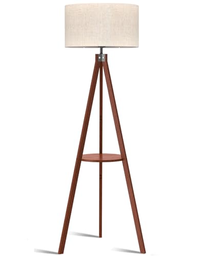 LEPOWER Shelf Floor Lamp Tripod Mid Century Modern Lamps for Living Room - color: Brown Holder