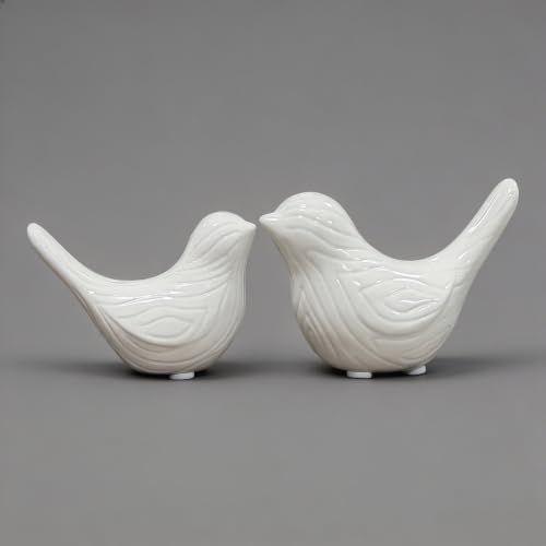 Small Ceramic Birds Statues for Home Decor, Boho Style, Glazed White, 2PCS - color: White