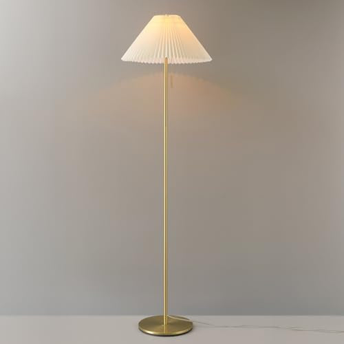 Globe Electric 62" Brass Floor Lamp with Pleated Fabric Shade - color: Brass, Oren
