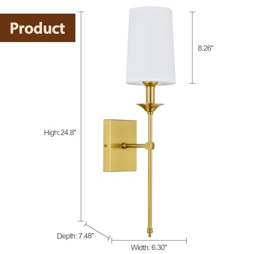 Gold Wall Sconce Set of 2,Hardwired Bathroom Vanity Light Fixture with White Fabric Shade,Gold Sconce for Living Room Dining Room Fireplace Mantel - color: Gold