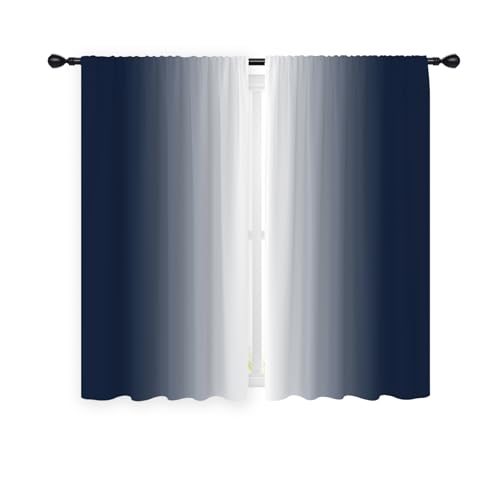 Blue White Curtains, Ombre, 2 Panels, 42" W x 63" L, Rod Pocket - color: Navy Blue, size: 42"W x 63"L (Pack of 2)