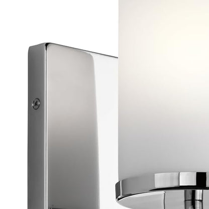 Kichler Crosby 9.25" 1-Light Wall Sconce Light, Chrome - color: Chrome, size: 1 Light, style: Satin Etched Cased Opal Glass
