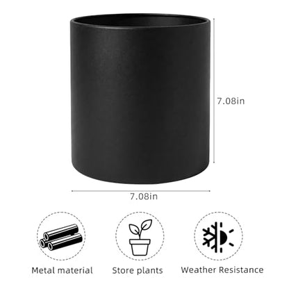7 Inch Black Metal Plant Pot with Drainage Hole, Indoor Outdoor - color: Black