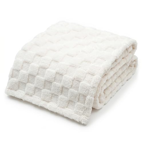 Americanflat 30x40 Jacquard Kids Throw Blanket - Soft and Breathable Mini Fleece Throw Blanket for Couch, Bed, Chair - Fleece Blankets Perfect for Home, Bedroom, Outdoor - Checkered Design in Cream - color: Cream, size: 30x40, style: Checkered