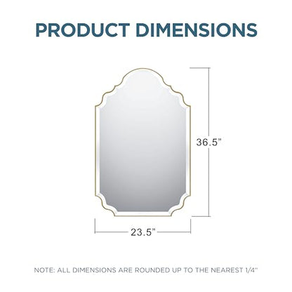 Quoizel Camille Gold-Framed Geometric Wall Mirror, 24 x 37 Inch Arch Top Beveled Glass Mirror, Hanging Wall Mounted Decorative Mirror for Bedroom, Living Room, Vanity, Dresser, Over Sink or Entryway