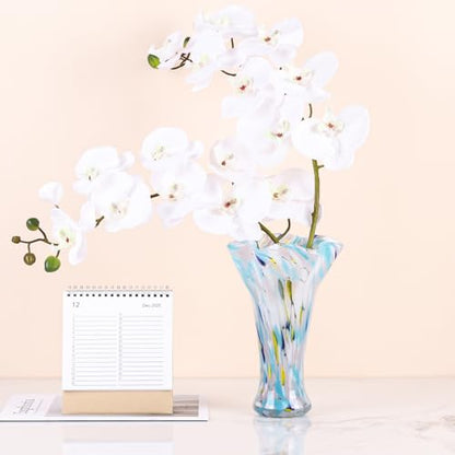 9.0" H Blue White Glass Vases for Flower, Unique Hand Blown Glass Vase - color: Multicolor Blue