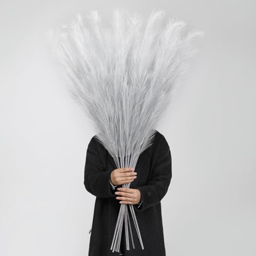 Wertuirk Silver Pampas Grass Decor, 8 Pcs 45 Inch Tall Large Faux Pompous - color: Silver