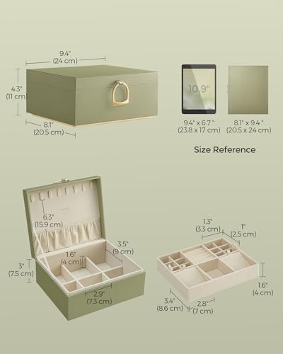 SONGMICS 2-Layer Jewelry Box with Handle, Removable Tray, Floating Effect - color: Sage Green