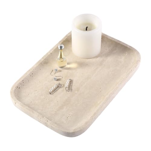 Marble Vanity Tray, Travertine Bathroom Tray Countertop, Beige Stone Decorative Dresser Serving Trays, Kitchen Sink Storage, Jewelry & Perfume Holder(Travertino Romano) - color: Travertino Romano
