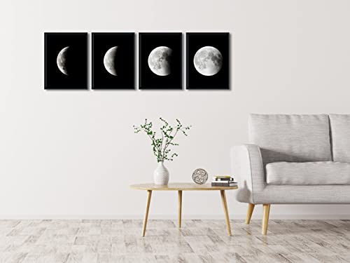 Wieco Art Framed Wall Art Modern Giclee Canvas Prints Artwork Abstract Space Black and White Pictures to Photo Paintings on Canvas Wall Art for Home Office Decorations Wall Decor - size: 12x16inchx4pcs (30x40cmx4pcs, Framed)