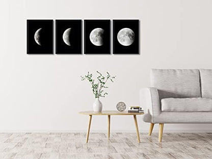 Wieco Art Framed Wall Art Modern Giclee Canvas Prints Artwork Abstract Space Black and White Pictures to Photo Paintings on Canvas Wall Art for Home Office Decorations Wall Decor - size: 12x16inchx4pcs (30x40cmx4pcs, Framed)