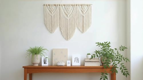 oiikain Large Macrame Wall Hanging, Boho Tapestry Wall Decor, 43 x 32 Inch - color: Beige Twelve Rhombus