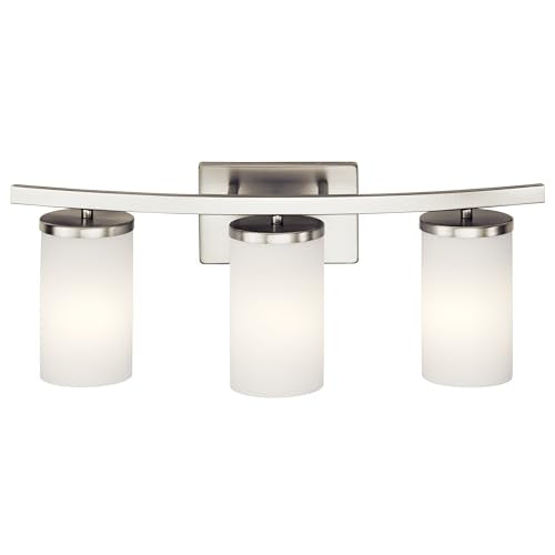 Kichler Crosby 3-Light Bathroom Vanity Light, Brushed Nickel - color: Brushed Nickel, size: 3 Light, style: Satin Etched Cased Opal Glass