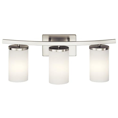 Kichler Crosby 3-Light Bathroom Vanity Light, Brushed Nickel - color: Brushed Nickel, size: 3 Light, style: Satin Etched Cased Opal Glass