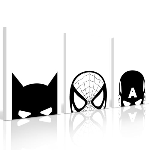 Baccone Spiderman Wall Art Boys Room Canvas Wall Decor Black White Wall Art Spiderman Pictures Painting Boys Posters Nursery Artwork for Living Room Bedroom 12x16x3 Inch Ready to Hang - color: Superhero Prints, size: 12x16 Inch Wrapped Canvas