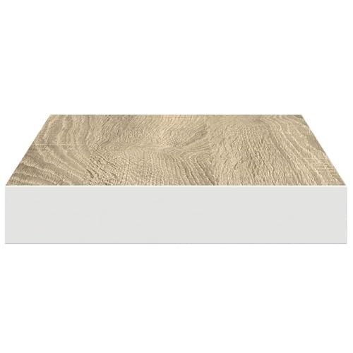 Honeycomb Floating Wall Shelf 15.7 x 15.7 x 1.5 in Oak White Matte MDF Sturdy Invisible Mounting System Modern Display for Living Room Bedroom and Office - color: Brown, size: One Size